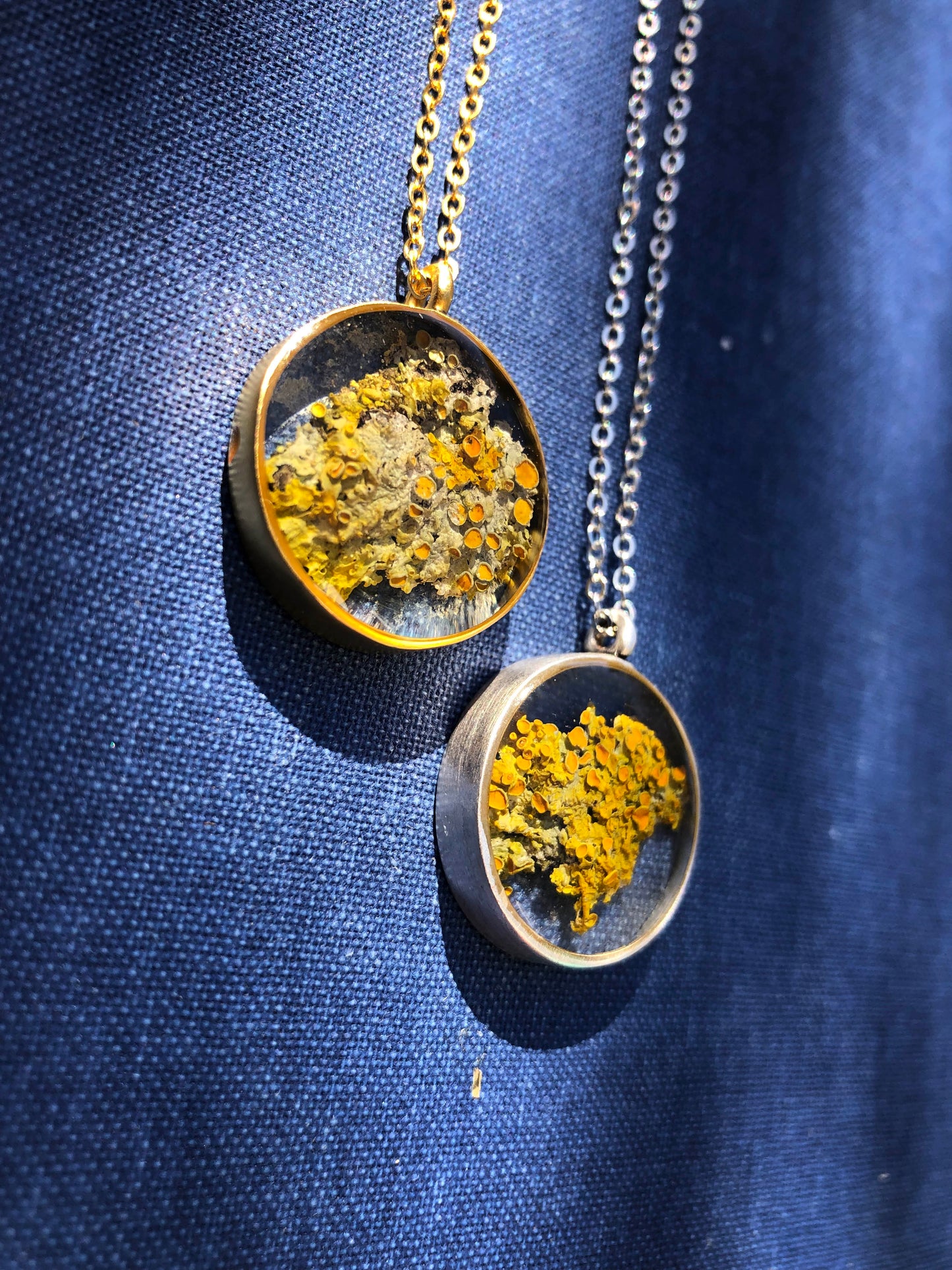 Necklace with yellow wall lichen straight from the forest