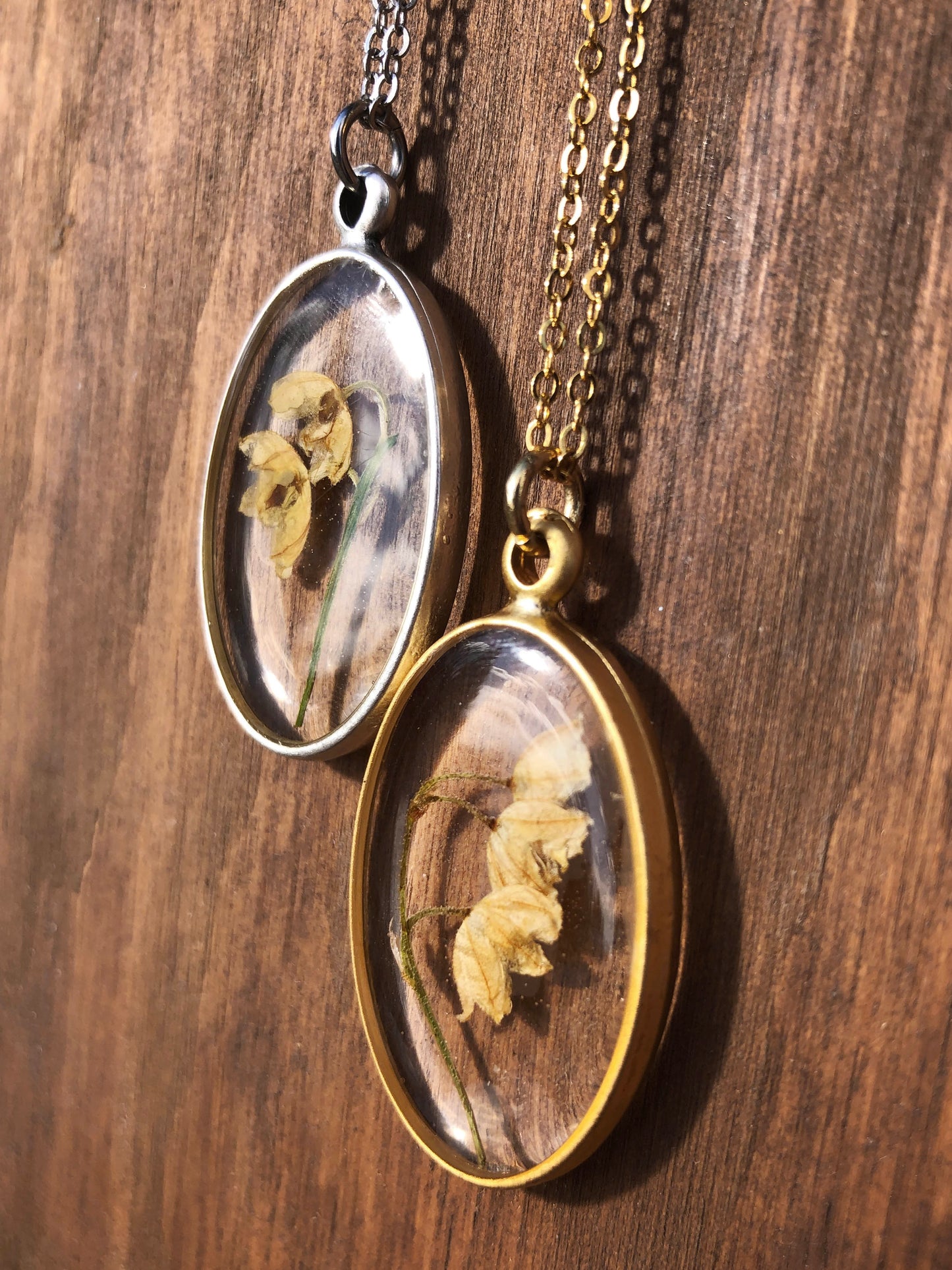 Classic oval necklace with real Lily Of the Valley Flower