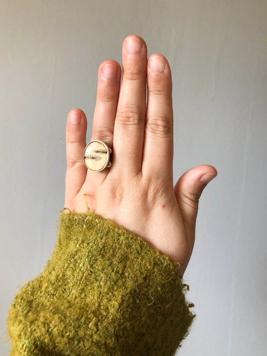 Oval ring with real Birch bark