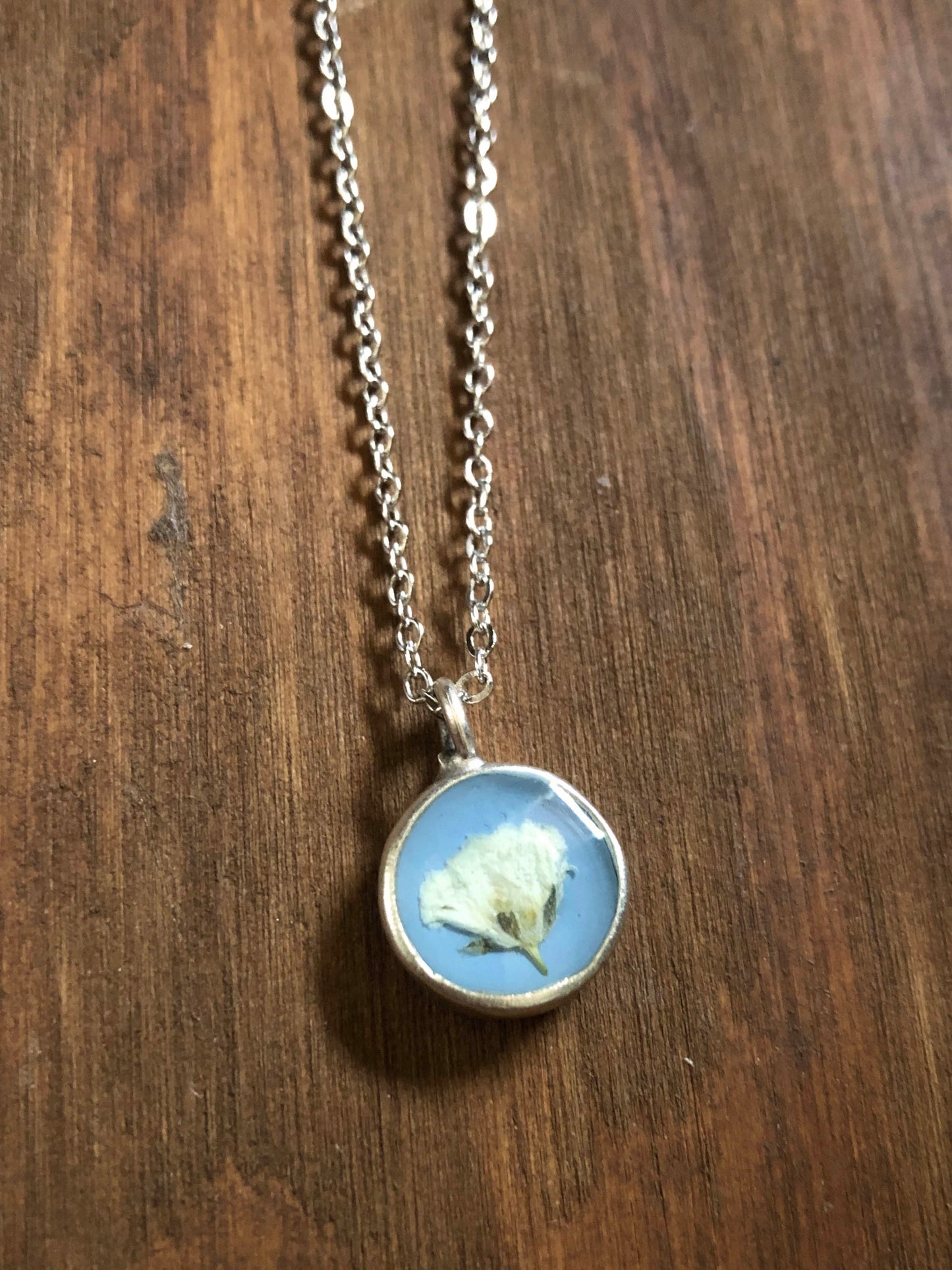 Small necklaces in pastel with real Baby's Breath flowers