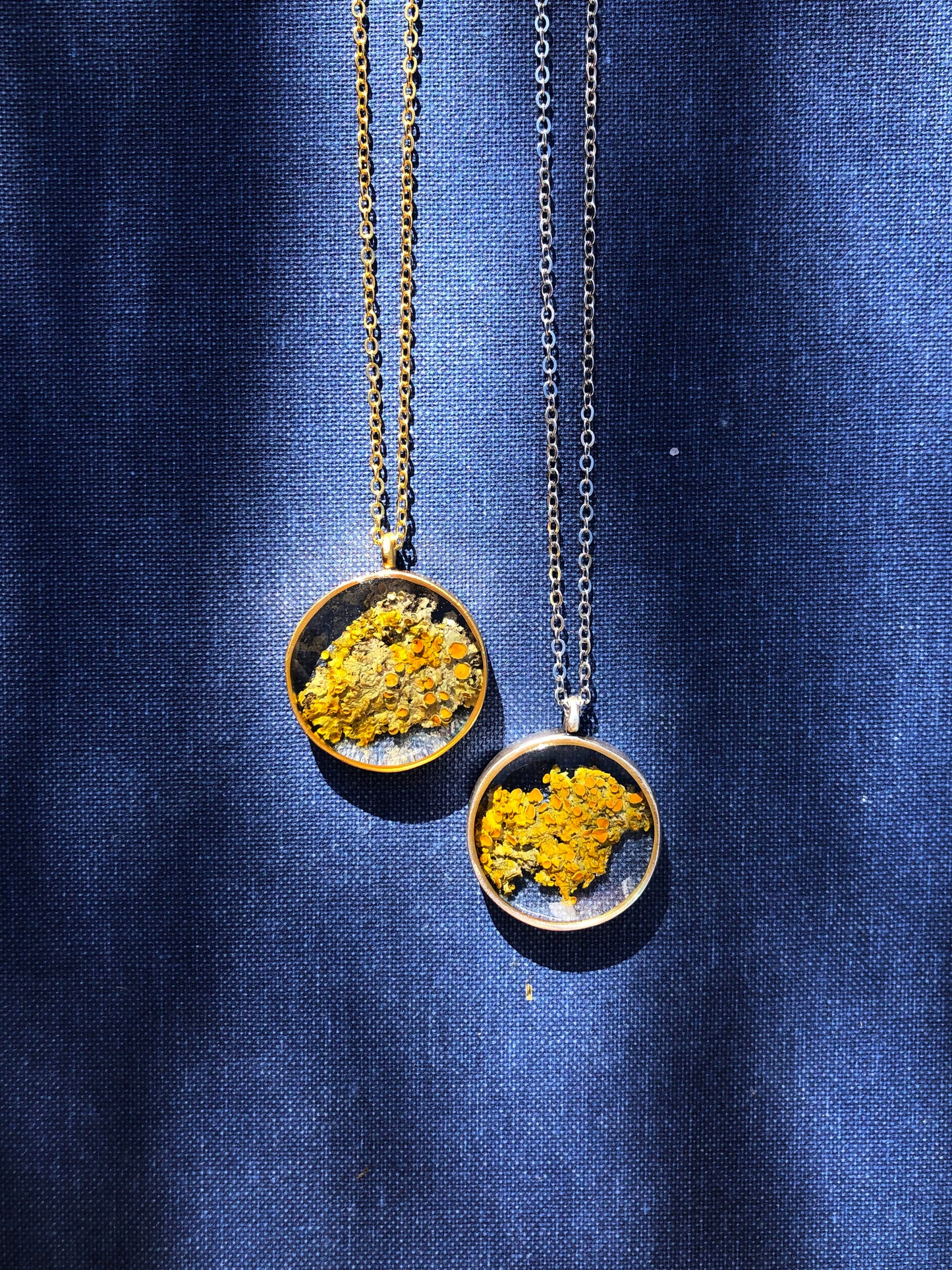 Necklace with yellow wall lichen straight from the forest