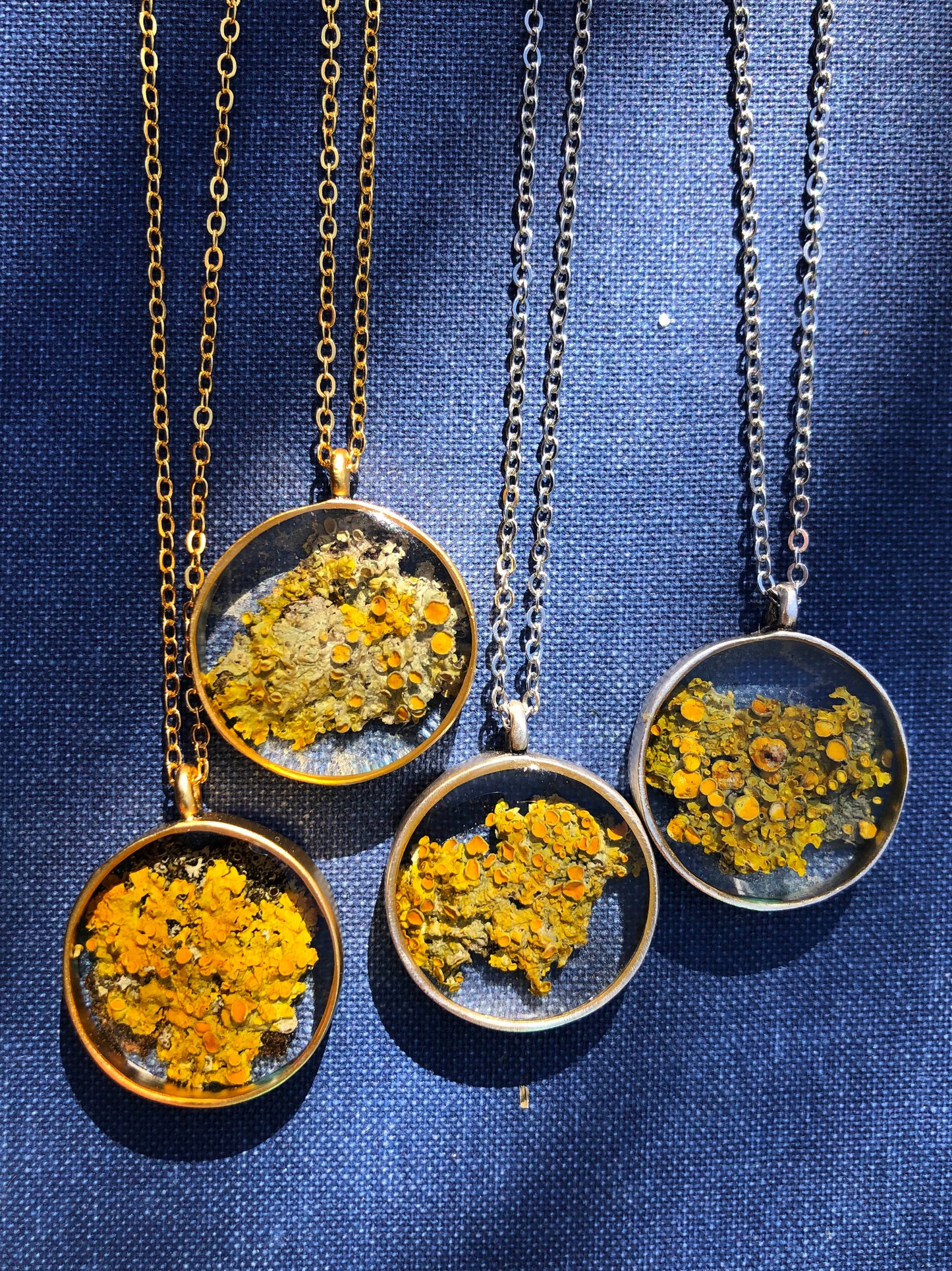 Necklace with yellow wall lichen straight from the forest