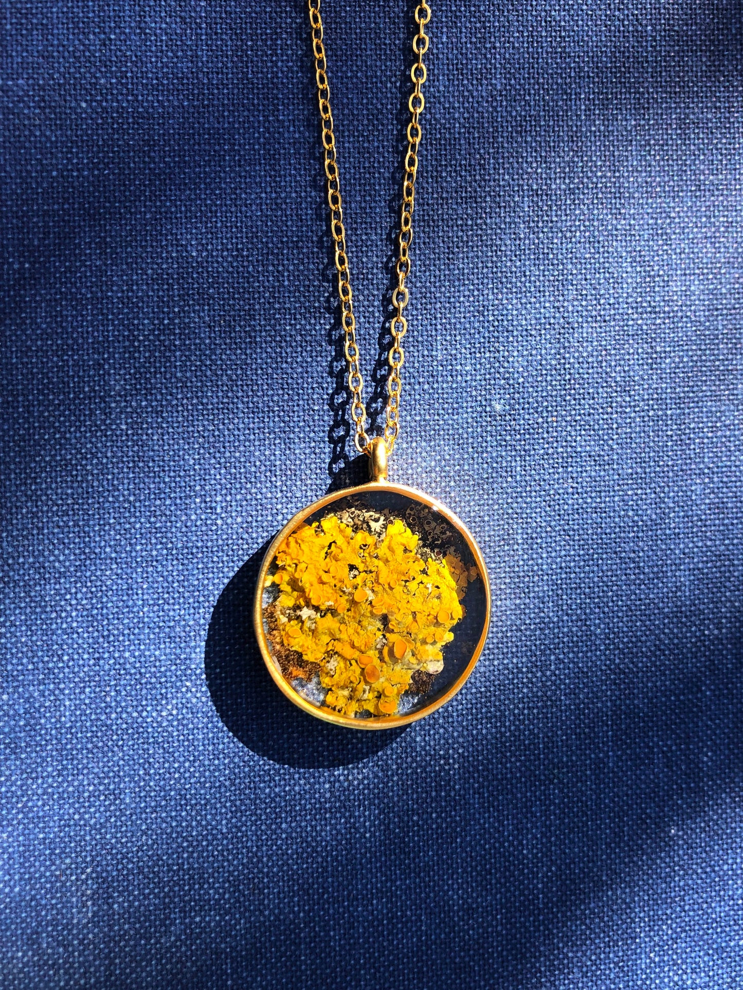 Necklace with yellow wall lichen straight from the forest