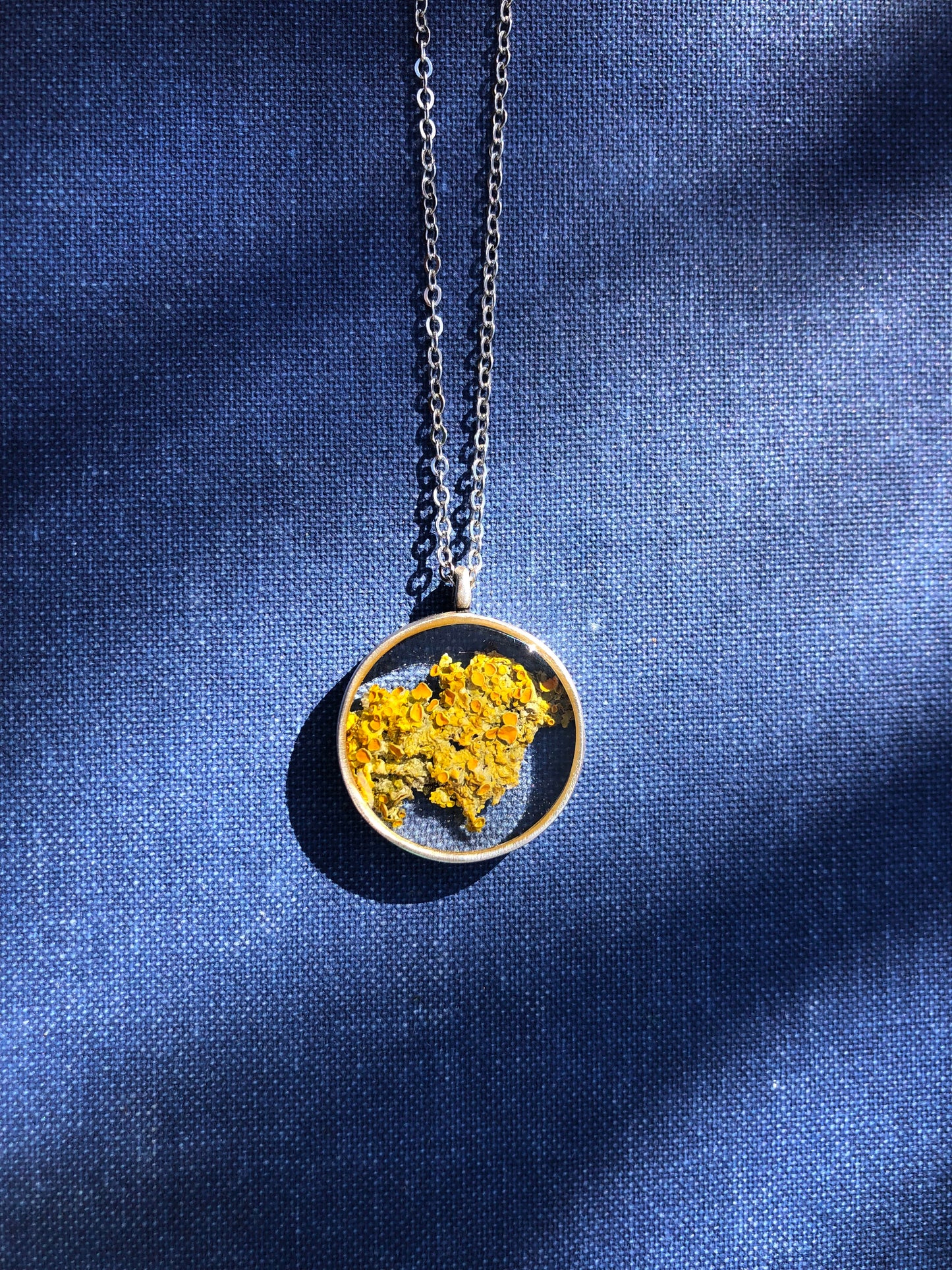 Necklace with yellow wall lichen straight from the forest