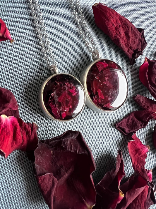 Valentine’s Day Necklace – Deep Red Rose Petals