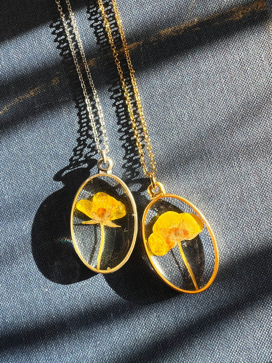 Golden Buttercup Oval Necklace